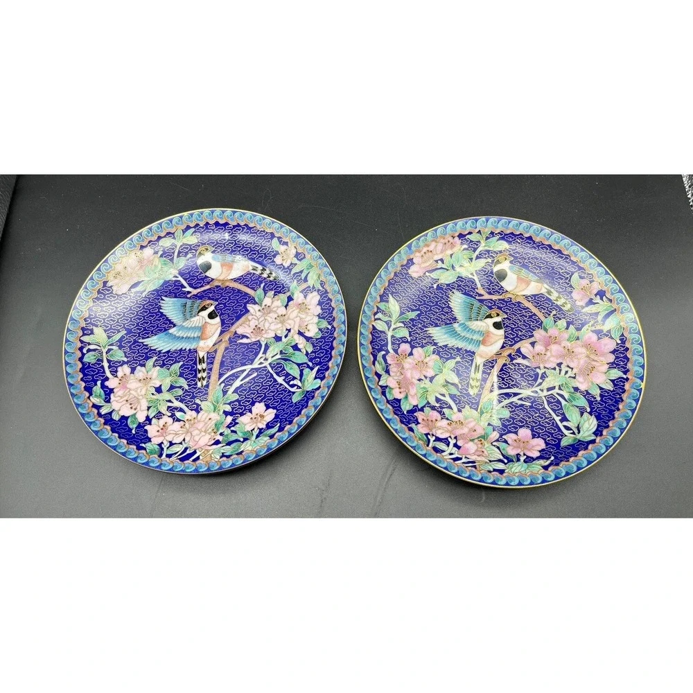Vintage Blue Cloisonne Brass Enamel 7.25